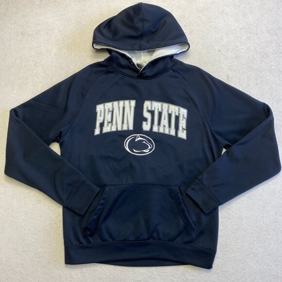 Penn State University Hoodie Mens M Navy Blue Embroidered Stitches Pullover - Picture 1 of 13